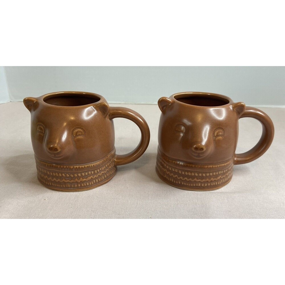 Threshold Stoneware Brown Bear Coffee/Tea Mugs Cups Set of 2